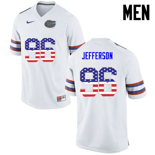 Men's NCAA Florida Gators Cece Jefferson #96 Stitched Authentic USA Flag Fashion Nike White College Football Jersey XCR6165WC